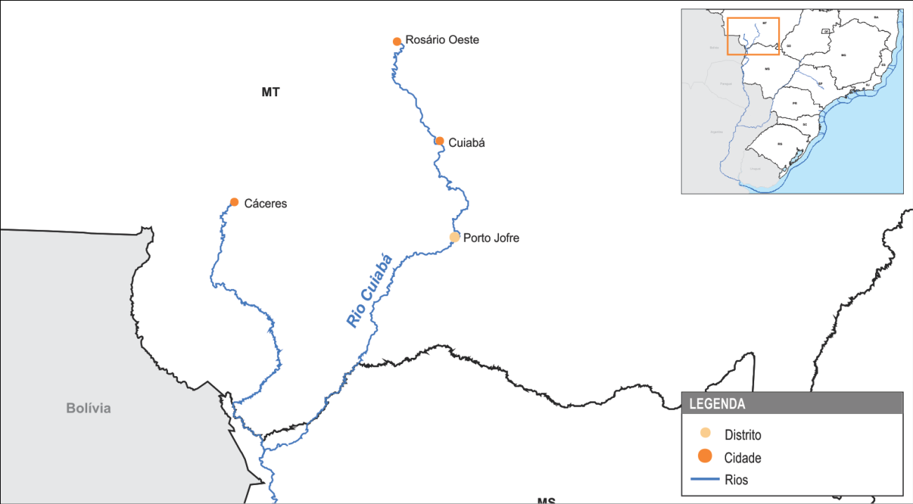 Relatório Técnico Bacia do Paraguai a desembocadura no Rio São Lourenço, o Rio Cuiabá tem cerca de 750 quilômetros. A partir desse trecho, segue até o Rio Paraguai em uma extensão de 230 quilômetros.