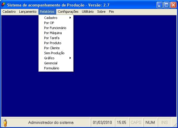 Relatório de Ordem de produção: Pode ser selecionado detalhado ou resumido, classificado pela máquina, ordenando as datas de lançamento, aparecerá o nome do impressor o tempo inicial e final, o tempo