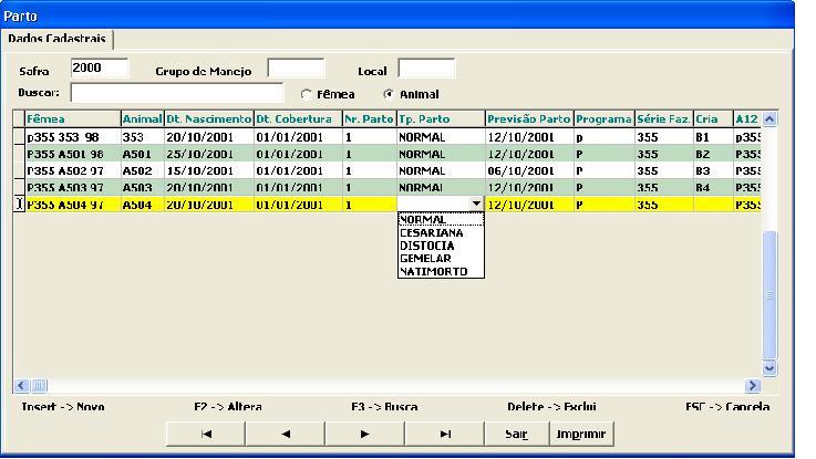 É importante lembrar que o período de gestação considerado pelo software para I, R, F e C é de 284 a 304 dias, enquanto para E, é de 277 a 297 dias, pois, no momento de implantação (cobertura), o