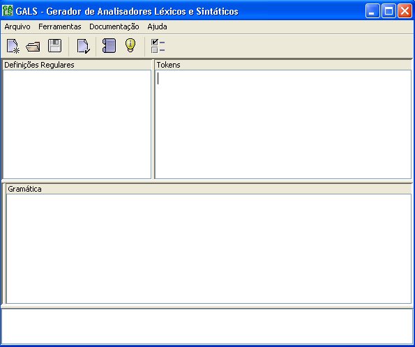 28 Figura 6 Tela inicial do GALS Segundo Gesser(2003, p. 40), na tela apresentada na Figura 6 são definidos aspectos léxicos e sintáticos de uma forma conjunta.