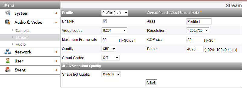 Image O [EIS] e a [Privacy Mask] não podem ser usadas ao mesmo tempo. Default: Clique neste botão para restaurar o dispositivo IP com as configurações de fábrica.