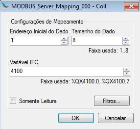 4. Configuração pode ser realizada em qualquer momento no desenvolvimento do aplicativo, fazendo com que o próprio software MasterTool IEC XE aloque um valor, da faixa de variáveis de saída de