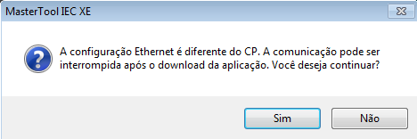 5. Programação Inicial Login, solicitando ao usuário a possibilidade de substituir o IP antigo pelo configurado (opção Sim) ou escolher a opção Não para não enviar o projeto. Figura 5-3.