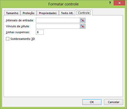 Utilizaremos para os menus duas caixas de combinação. Este controle está disponível para ser inserido da mesma forma que outros já estudados: barra de rolagem, botão de opção etc.