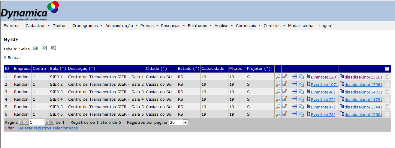 3.1.7 Cadastro de Salas Clique em Cadastros > Organização > Salas