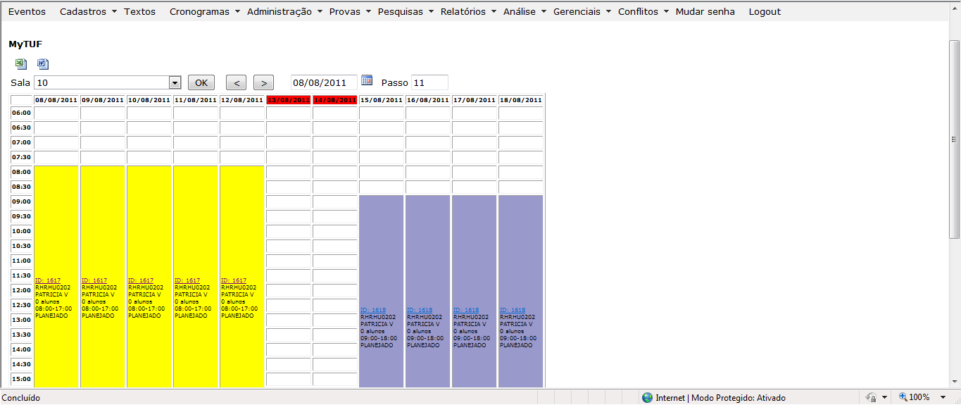 Selecione a data de início para consulta O sistema sempre exibirá um período de 11 (onze) dias a partir da data selecionada.