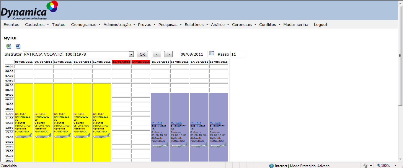 Selecione a data de início para consulta O sistema sempre exibirá um período de 11 (onze) dias a partir da data selecionada.