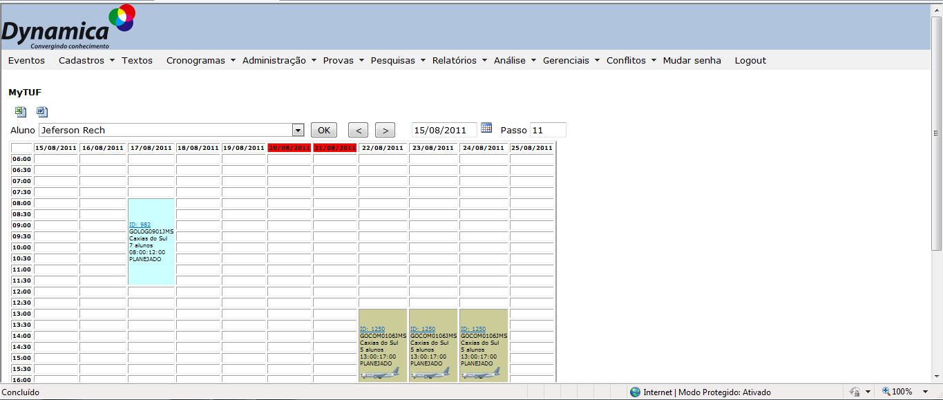 Selecione a data de início para consulta O sistema sempre exibirá um período de 11 (onze) dias a partir da data selecionada.