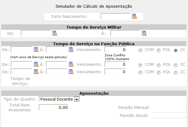 Simulador de Cálculo de Pensão Instruções de Utilização Aviso!