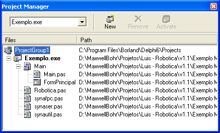 Figura 2: Gerênciador de projetos após a adição dos arquivos da biblioteca de controle.