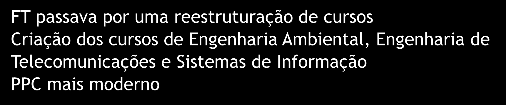 VISÃO E AÇÕES INSTITUCIONAIS FT passava por uma reestruturação de cursos Criação dos cursos de