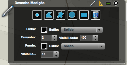 Figura 19: Caixa de diálogo da ferramenta Desenho e Medição No caso da ferramenta de medicão era necessário, em primeiro lugar, seleccionar a geometria, depois escolher a ferramenta medicão e,