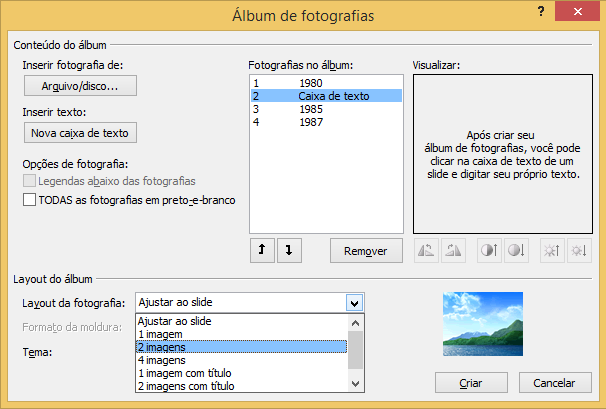 Passo 3 - Utilize a função Nova caixa de texto caso você queira adicionar uma mensagem às fotografias ou até mesmo um título.