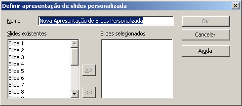 Nesta tela devemos escolher quais as páginas que deverão constar da nova apresentação. Em seguida clique em OK para criar a nova apresentação.
