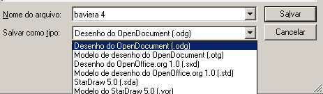 Salvar o arquivo com um novo formato O BrOffice.org possui uma opção de salvar o arquivo em um outro formato, que não o padrão desta versão (*.odg).