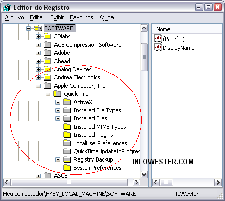 Repare que quanto aos softwares, as informações são gravadas de acordo com o desenvolvedor.