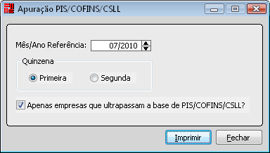 Apuração PIS/COFINS/CSLL Utilize esses relatórios para listar os impostos PIS/COFINS E CSLL recolhidos durante o mês.