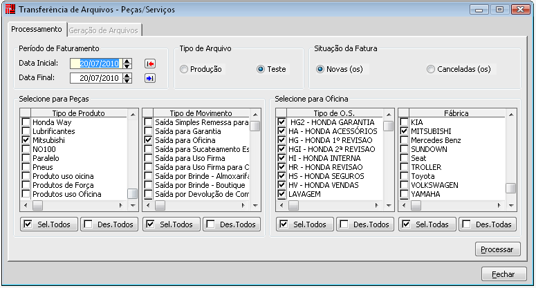 Peças/Serviços Para exportação do arquivo XML contendo informações sobre o faturamento de Peças/Serviços acesse: Utilitários >> Exportação XML >> Peças/Serviços, a seguinte tela será apresentada: