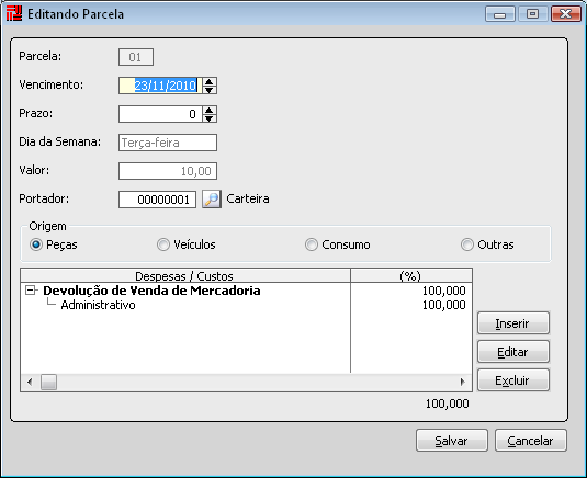 Para editar as parcelas nos faturamentos que efetuam movimento de ENTRADA,