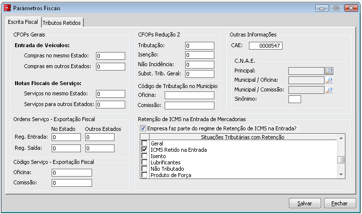 Configurações para I.C.M.S.