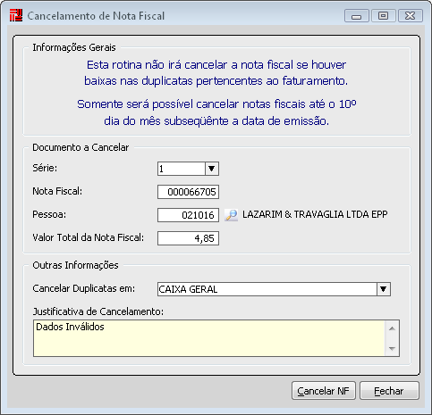 Cancelamento de Nota Fiscal O procedimento de cancelamento de nota fiscal é simples, e deve ser utilizado quando se deseja cancelar uma nota fiscal emitida no sistema Adicion.