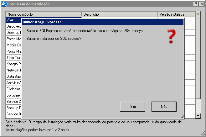 Opções de linha de comando Clique em Não se pretende instalar, ou já instalou, outro SQL Server manualmente. 4. Espere até que todos os arquivos de instalação sejam baixados.