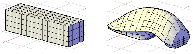 Nas ilustrações a seguir, a modelagem de forma livre é usada para criar uma estrutura com aparência orgânica a partir de uma primitiva de caixa simples.