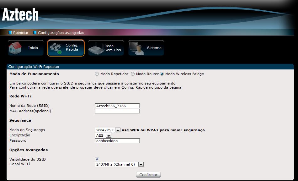 Configurar o Dispositivo como Bridge Use o Wi-Fi Repeater como bridge para ligar um equipamento sem capacidade Wi-Fi (PC, Consola, etc.) a um router/ap wireless.