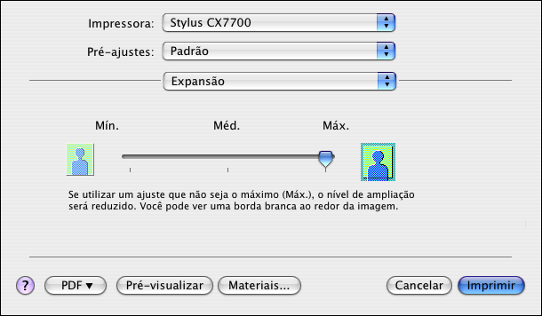 10. Selecione Expansão no menu suspenso. Você verá uma janela como esta: 11. Se necessário, ajuste o controle deslizante Expansão para selecionar a configuração Mín., Máx. ou um valor intermediário.