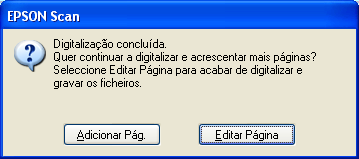 5. Quando concluir a seleção dos parâmetros do arquivo, clique em OK. O utilitário EPSON Scan irá escanear a página e apresentará a seguinte janela: 6.