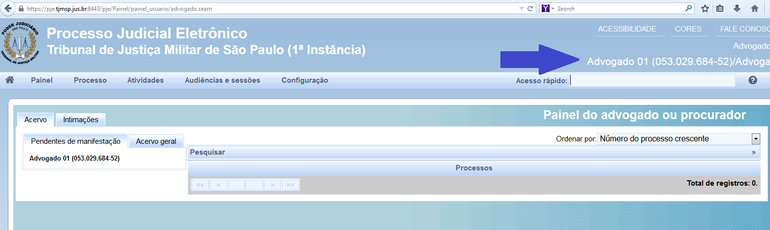 Figura 7 Consulta ao PJe Lembre-se: Para realizar qualquer movimentação processual no PJe é obrigatório que o token esteja conectado a uma porta USB do computador/notebook ou o smart card esteja