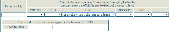 A soma das parcelas de receita com isenção + redução não pode ser superior à receita total informada para a atividade (pois são parcelas dessa receita). ATENÇÃO!