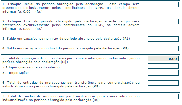 O usuário deve informar os dados econômicos e sociais específicos de cada um dos