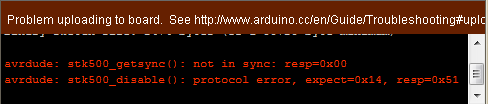 Alguns segundos depois que o Upload começa ele será interrompido e aparecerá uma mensagem de erro como a da figura 6. Isso obviamente ocorrerá porque não há uma placa conectada ao computador.