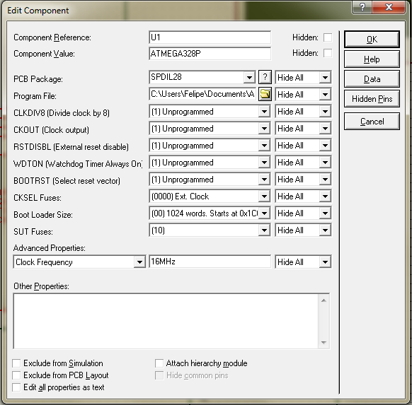 Figura 13 - Configurando o ATmega No item Program File clique na pasta a direita, encontre o arquivo PiscaLED.cpp.hex e dê um duplo clique sobre ele.