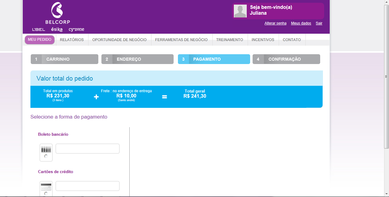 5.1 Selecione o endereço de entrega Observe que nesse momento a tela apresenta as informações relacionadas ao endereço para entrega do pedido. Se estiver correto clique em SELECIONAR para prosseguir.