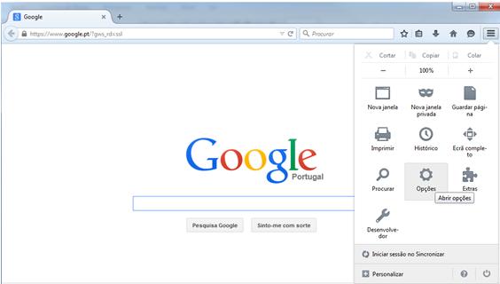 seguida em Opções. Figura 15 - Mozila Firefox. II.