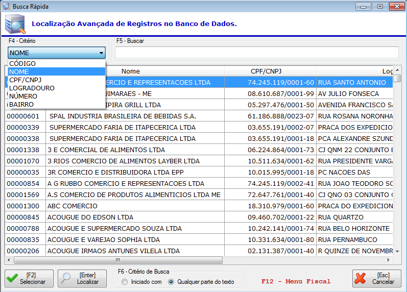 4.2.1. BUSCAR CLIENTE Para emitir um cupom nominal aperte a tecla F1 para localizar o cliente desejado. Este processo poderá ser realizado antes ou depois do lançamento do item.