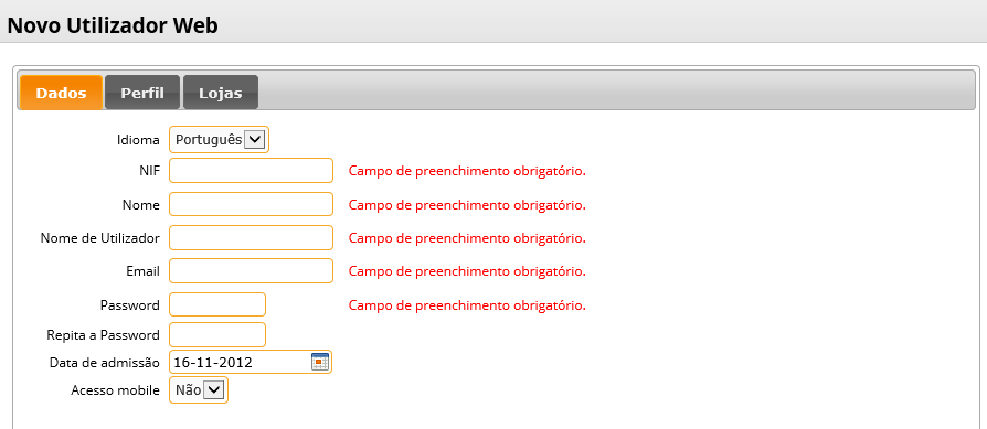 37 Adicionar Utilizadores Web Estes são os utilizadores que acedem ao BackOffice em Web. Na janela de Utilizadores Web clique no botão Adicionar para iniciar a janela de adição de novo utilizador Web.