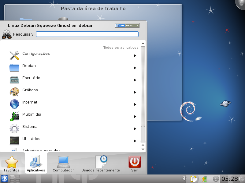 KDE Instação apt-get install kde-l10n-ptbr kde-standard (instalação