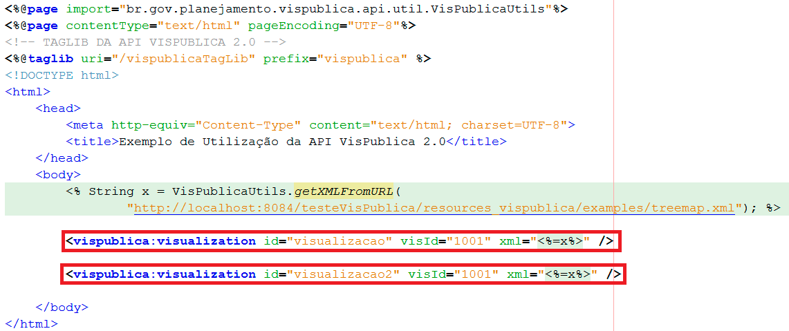 3.2. Utilizando a Biblioteca VisPublica em uma página JSP Para utilizar a Biblioteca VisPublica em uma página JSP deve-se inserir a diretiva taglib no início da página, conforme destaca a Figura 3.