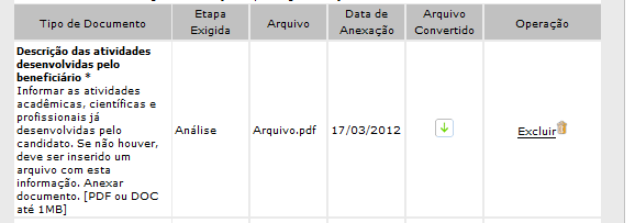 Alguns documentos podem possuir um modelo do qual pode ser feito download. Se o documento possuir modelo associado, clique no link. Os documentos possuem restrição quanto ao formato e tamanho máximo.