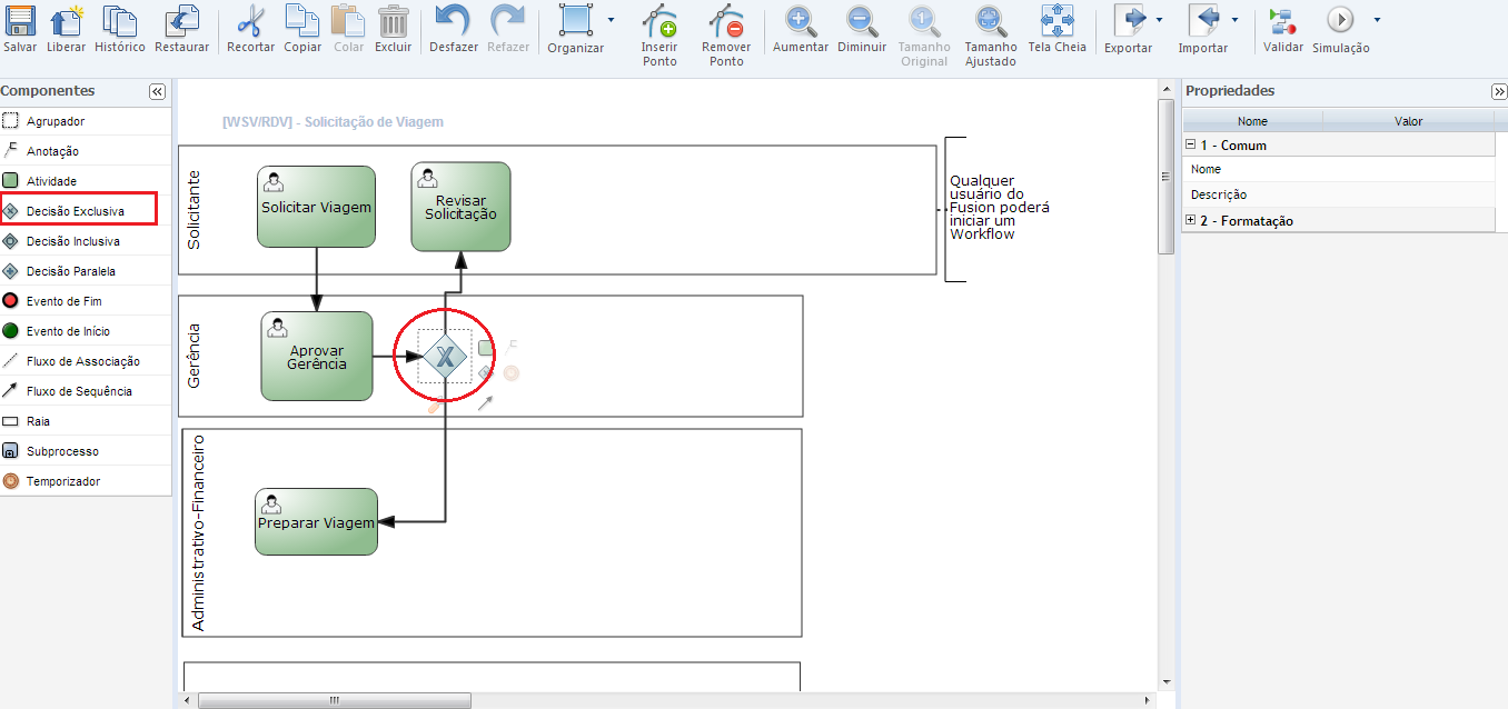 2.3.6 - Decisão Exclusiva Na construção do modelo do processo em muitos cenários o fluxo seguirá caminhos diferentes de acordo com regras de negócio existentes no processo.