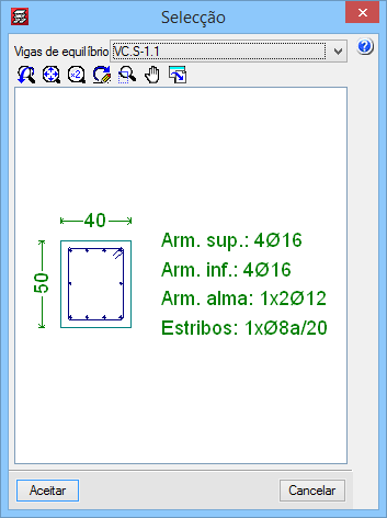 CAD 144 Fig. 3.266 Prima o botão Selecção. Na nova janela aparece um submenu onde pode escolher outra viga de equilíbrio das disponíveis na tabela. Fig. 3.267 3.6. Obtenção de listagens e desenhos.