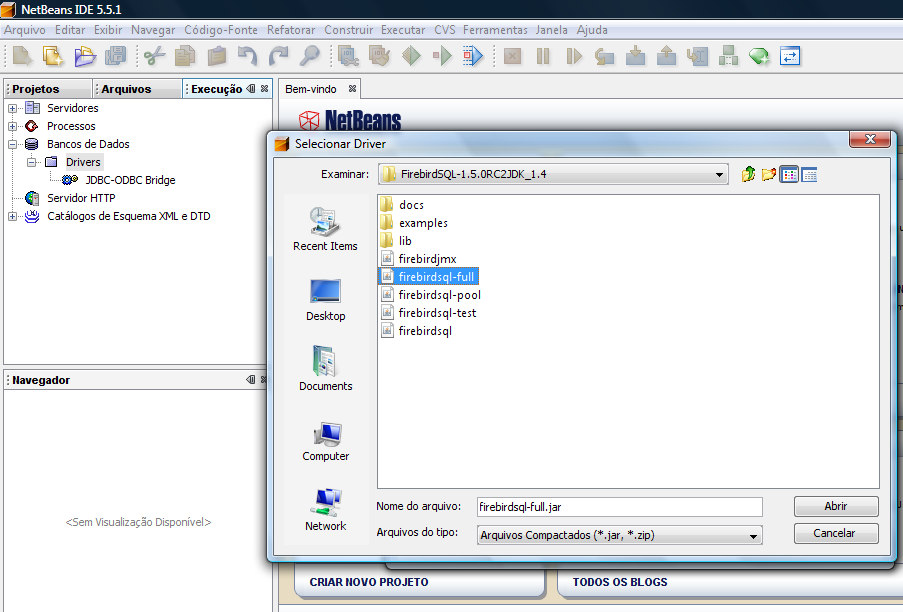 Configuração Do Firebird no Ide NetBeans Inicialmente devemos fazer o download do Netbeans 5.5 localizado no site da Sun (www.sun.com).