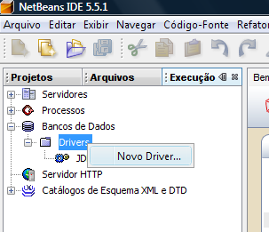 Na paleta executar (caso sua versão seja em português) escolha a opção de banco de dados e subpasta drivers.