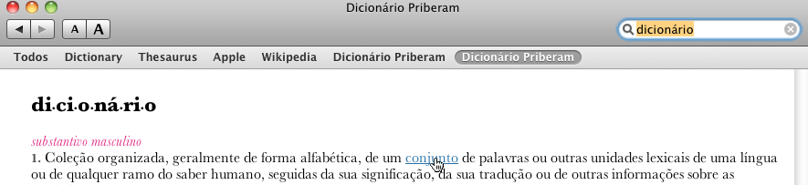 Na caixa de pesquisa, digite a palavra que pretende consultar.