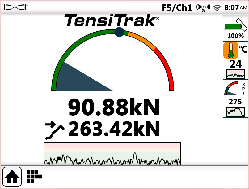 Trabalho com TensiTrak Quando o Aurora detecta dados de tensão fornecidos por um sistema de monitoração de pressão e retração TensiTrak, automaticamente exibe o calibrador de tensão TensiTrak.