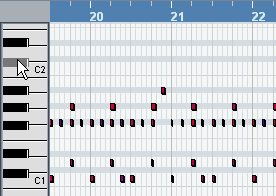 E ditor de N ota s No Key Editor realizamos as alterações nos dados MIDI. 5. Agora apague as outras notas de hi hat desdo o compasso 2 ao 8 usando o método que preferir.