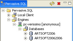 4 Para verificar se a base de dados foi correctamente criada, pode ir ao Pervasive Control Center e verificar se a base de dados se encontra criada.